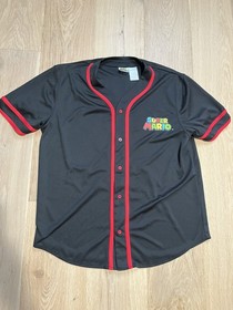 Super Mario Baseball Jersey Shirt Adult L Nintendo Black Classic NES Cartoon