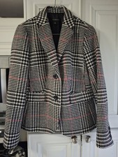 Talbot Blk/Red/White Houndstooth Wool Blend Blazer Jacket Size 2