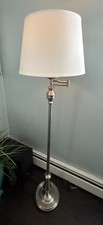 Hampton Bay 59 In. Brushed Nickel Swing-Arm Floor Lamp with White Linen Shade