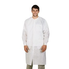 White Disposable Lab Coats SPP 45 GSM Snap Front 3 Pockets 50 Count Small size