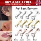 Cartilage Earrings Stud Gem Flat Disc Back Tragus Nose Helix Labret Piercing UK
