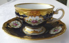 Mokkatasse, Echt Weimar Kobalt, Porzellan, Prunk Sammeltasse + Unterteller gold
