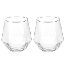 2pcs Diamond Whiskey Glasses 10oz Wine Glasses Stemless, Transparent