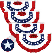 2X4 Feet Pleated Fan Flag 4 Pack, 4Th of July Decorations, Independence Day Deco