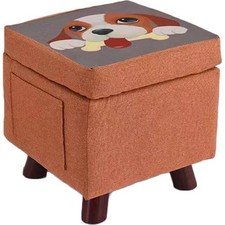Pouf Contenitore in Legno e Tessuto Sgabello Multiuso Poggiapiedi Baule Arancio