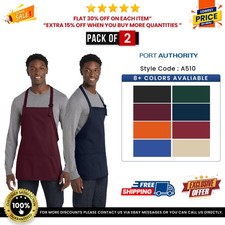 2 Pack Of Port Authority A510 Unisex Medium Length Apron With Pouch Pockets