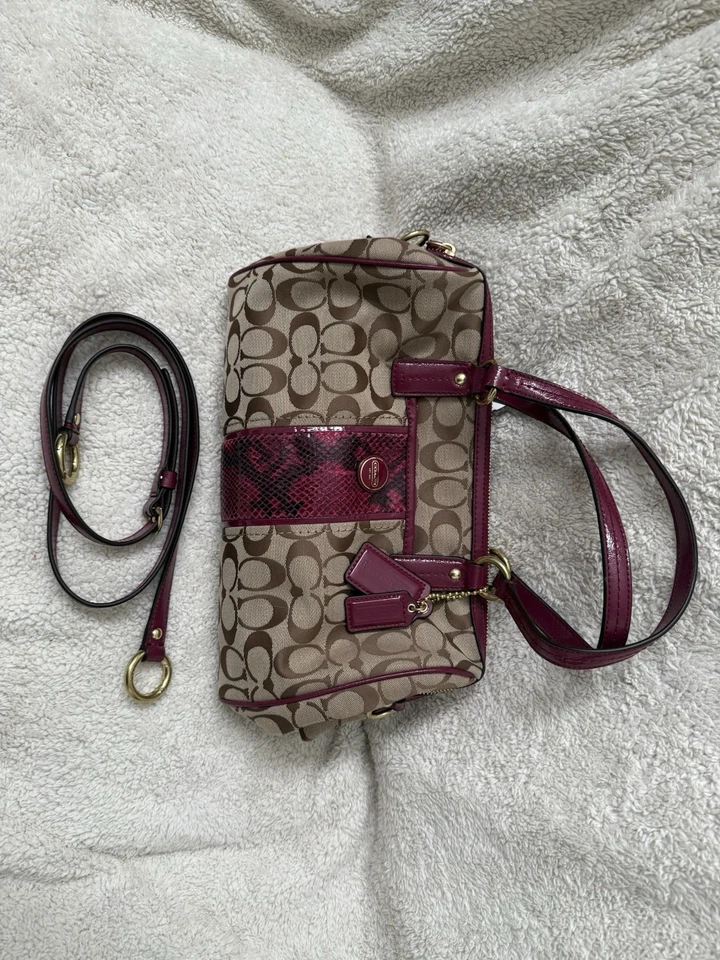 Cartera Coach Signature a Rayas Pitón Serpiente Caqui/Frambuesa ¡NUEVA CON ETIQUETAS! Foto 2 de 4