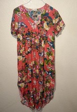 Easel Women’s Large Pink Floral Butterfly Maxi Dress Boho Pockets Cottagecore