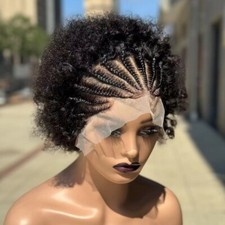 Short Afro Kinky Culy Human Hair Braided Wig 13x4 Lace Front Afro Wigs for Women