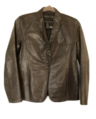 $228 Banana Republic Womens 2 Brown leather Lightweight Side Pockets Jacket CC3
