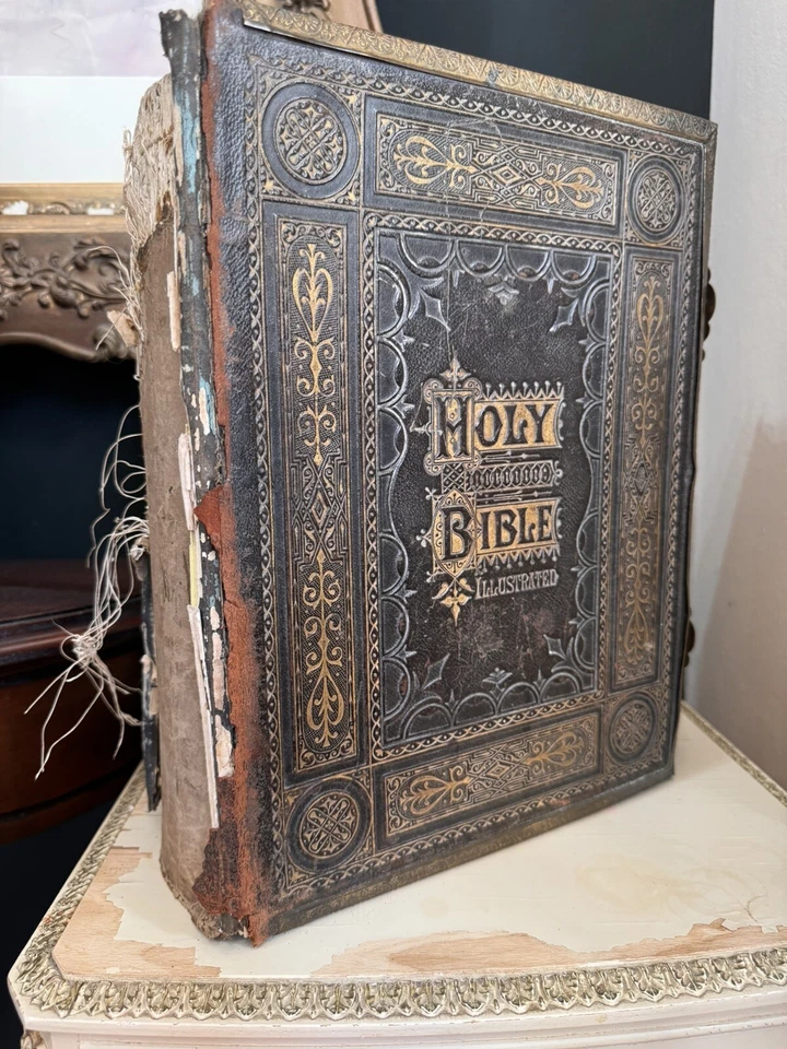 c1880s HEAVY ANTIQUE BROWNS FAMILY HOLY BIBLE 5.6kg BOOK & BRASS CLASPS - Image 2 of 4