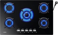 WEHIMO 77 cm Gaskochfeld 5 Flammen Gasherd Glas Einbauherd LPG Propangas Erdgas