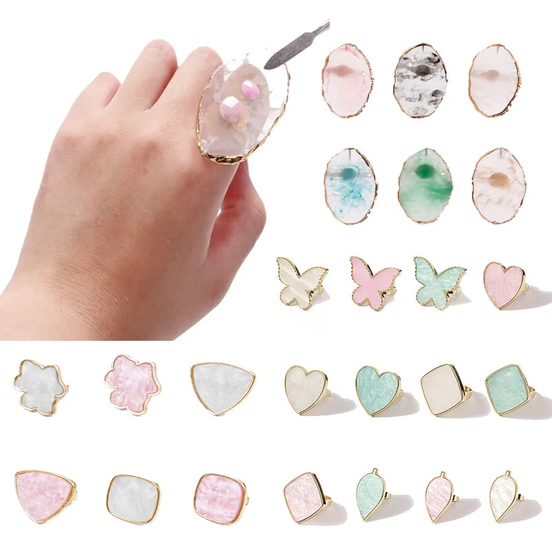 Resin Nail Art Palette Painting Mixing Display Finger Ring Plate Manicure