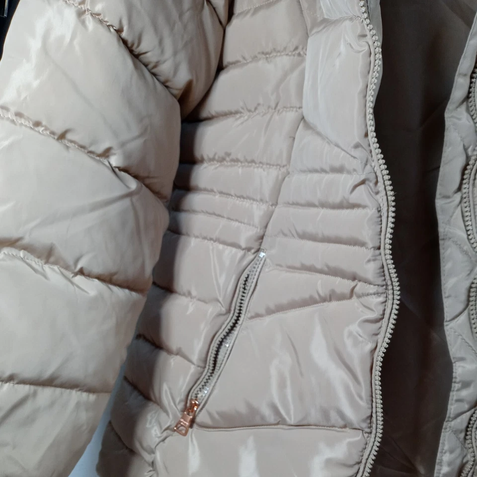 MADDEN Girl Sz large Puffer Quilted Jacket tan Coat Hooded Fleece-Lined hood - Image 2 of 4