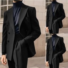 Black Men's Suits Classical Double Breasted Peak Lapel Tuxedos Wedding Blazer