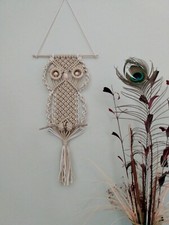 macrame owl wall hanging Tan Owl boho wall art gift for apartment nursery room