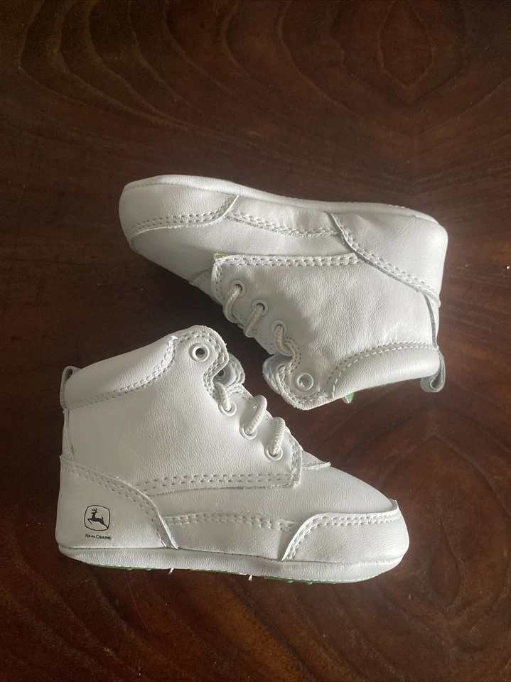 Johnny Poppers Nuevo en Caja John Deere Infantil Botas de Cuero Blanco Talla 4M Con Cordones Foto 2 de 4