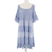 Lace Tiered Ruffle Dress Womens M Light Blue Boho Feminine Cottagecore Romantic