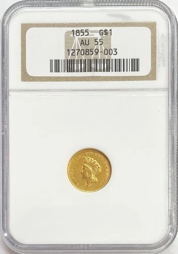 1855 GOLD UNITED STATES PRINCESS HEAD $1 DOLLAR COIN TYPE 2 NGC AU 55
