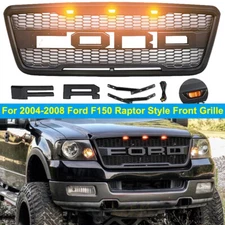 Front Grille For Ford F150 2004-2008 Raptor Style Bumper W/Letters Matte Black