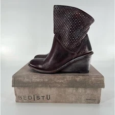 Bed Stu Duchess Teak Rustic Perforated Boho SlouchyWedge Boots 9.5