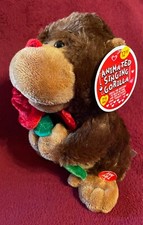 NWT SOUND  LIGHT ANIMATED SINGING PLUSH GORILLA W/ ROSE SINGS FORGET YOU