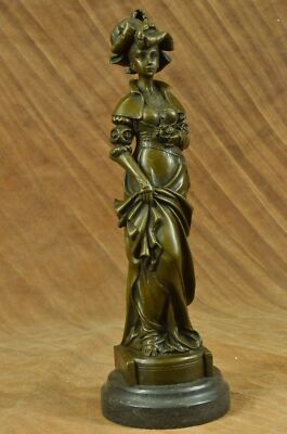 Signed Cesar Ceribelli Les Roses Classy Society Lady w/ Rose Bronze Sculpture NR