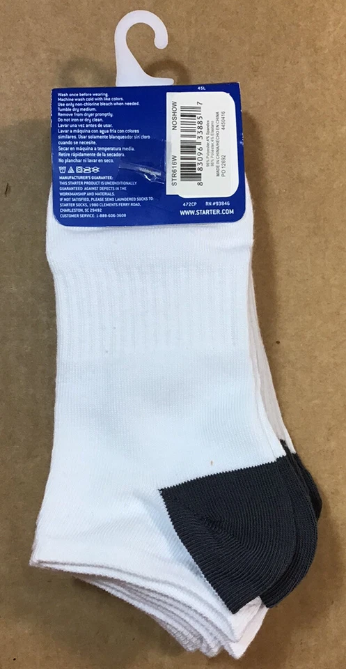 Meias Starter Boys grandes (3-9) No-Show 6 pares brancas Y23 - Imagem 3 de 4