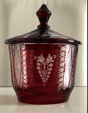 Antik Art D&eacute;co EDEL Bonboniere Glas Dose  Deckeldose Rubin rot B&ouml;hmisch Schliff