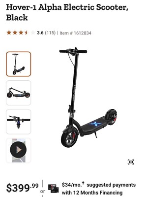 Hover-1 Alpha 451W 36V Kick Electric Scooter Black 888255230218