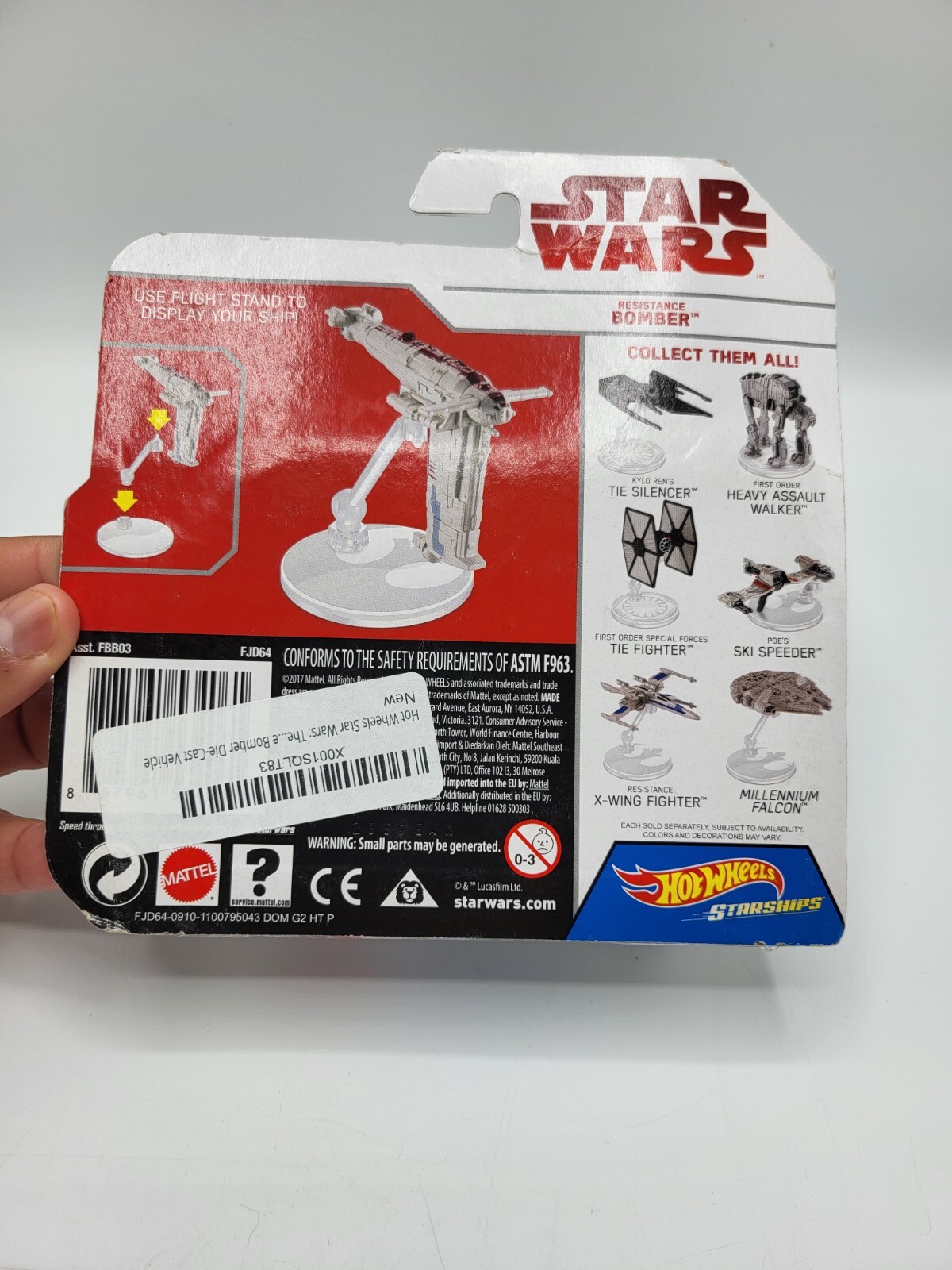 NEW Star Wars Hot Wheels (2017) The Last Jedi Resistance Bomber Starship W Stand