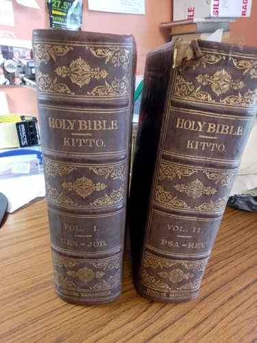 the illustrated family bible by john kitto circa 1870's,2 vols,leather bound