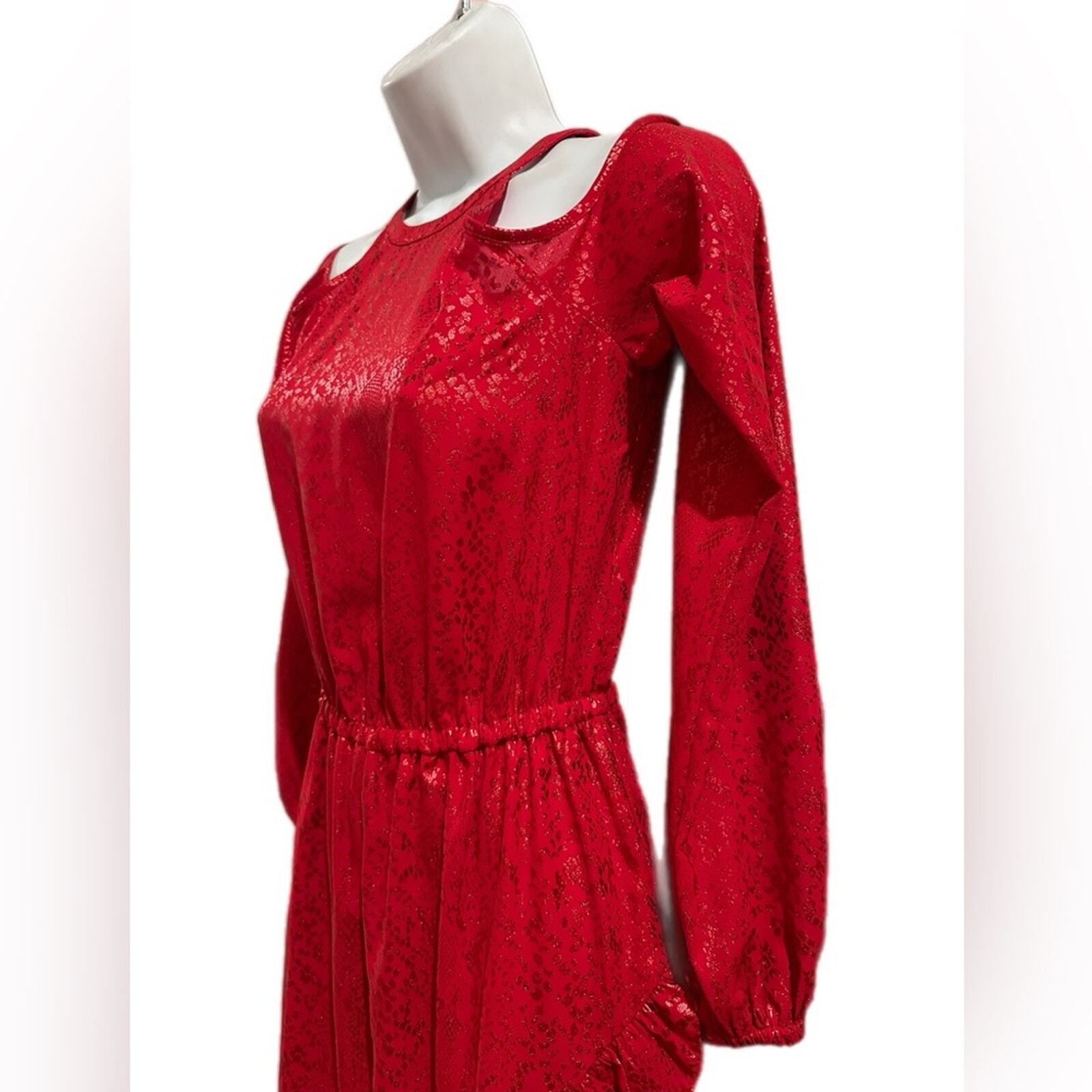 Michael Michael Kors Printed Cold Shoulder Dress Women's S Crimson Long Sleeves thumbnail 7