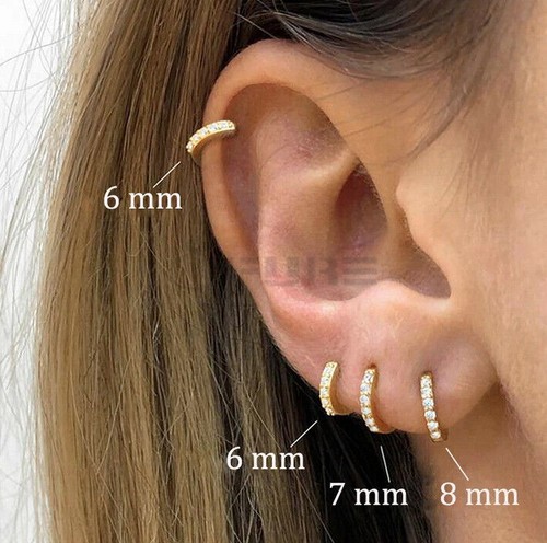 925 Sterling Silver Crystal Gold Rose Gold Very Small Tiny Huggie Hoop Earrings - Picture 3 of 33