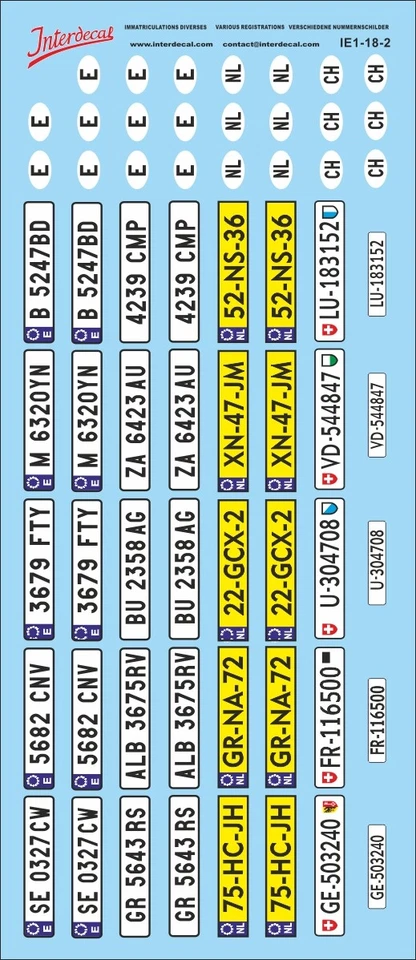 INTERDECAL Plaques immatriculations diverses nations 02 1/18 Décalcomanies 175x75mm