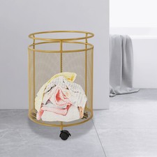 Rolling Laundry Hamper Round Metal Laundry Basket Cart with 4 Wheels Household