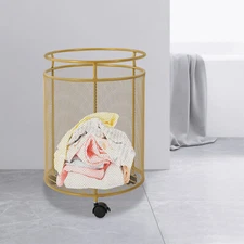 Rolling Laundry Hamper Round Metal Laundry Basket Cart with 4 Wheels Household
