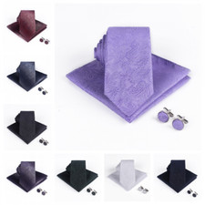 Men Solid Skinny Paisley Necktie Handkerchief Tie Pocket Square Cufflink Set