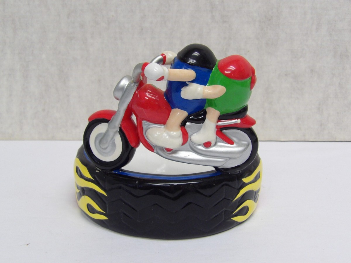 Mars M&M's Ceramic Motorcycle Soap Bowl w Blue & Green