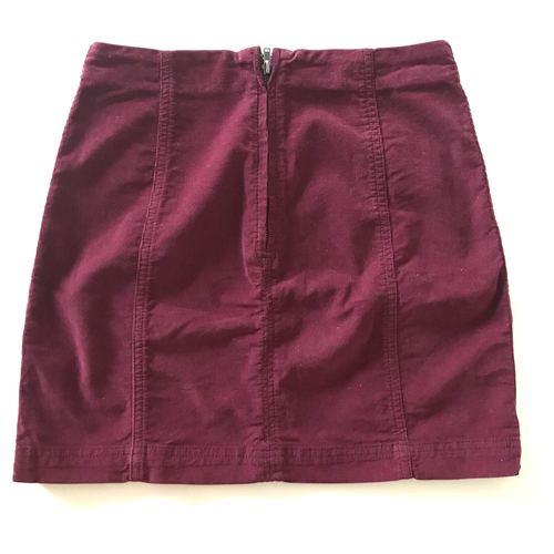 FREE PEOPLE Mini Skirt Sz 2 Corduroy Burgundy - Picture 3 of 4