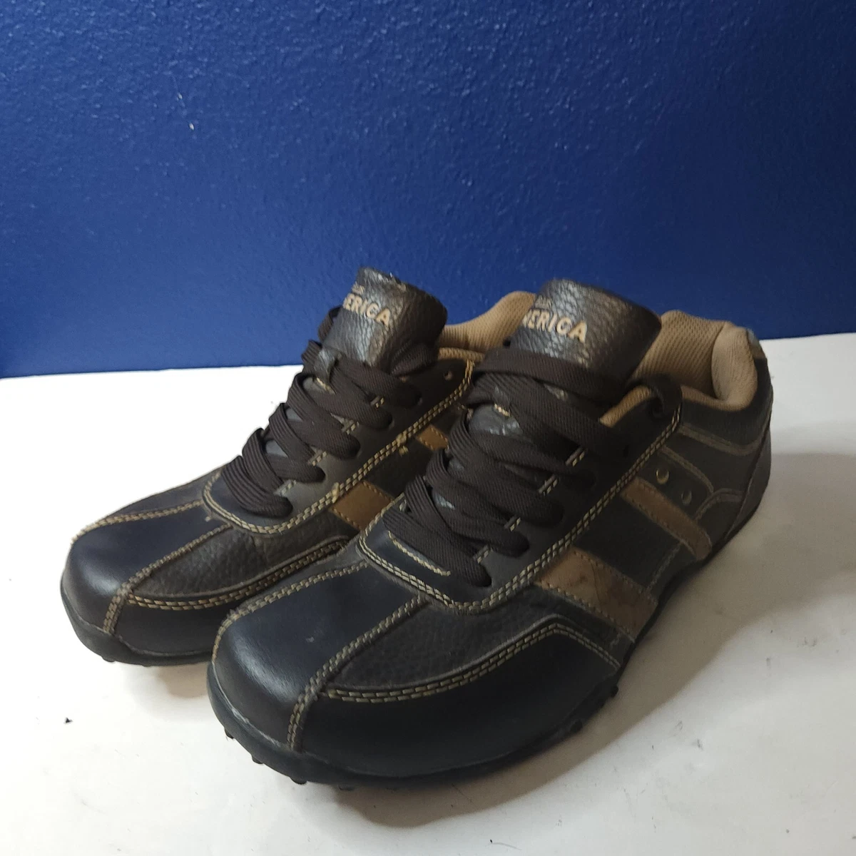 Perry Ellis Portfolio Mens Brown Leather 9.5 US Lace Up Casual Shoes  Sneakers