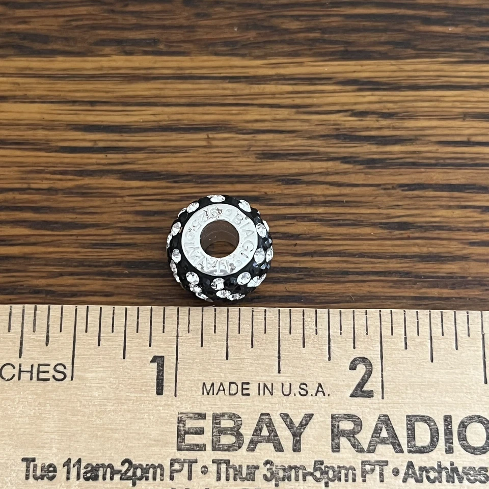 Dije de cristal negro y transparente con cuentas de agujero grande de plata de ley .925 Carlo Biagi Foto 4 de 4