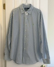 Polo by Ralph Lauren Men's Dress Shirt, Size XL, Blue and Green Stripes on White