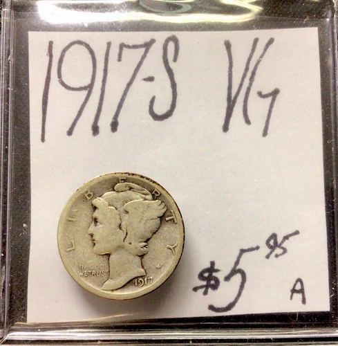 1917 S Mercury Silver Dime VG! ENN Coins