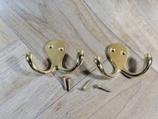 Set of 2 Gold Tone Robe Hat Coat Towel Hooks with Screws