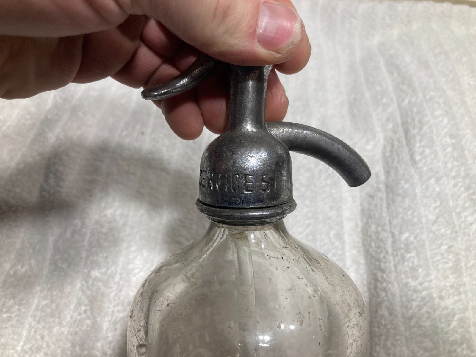 Queen Bottling Co. Seltzer Bottle Etched Clear Glass Brooklyn, NY