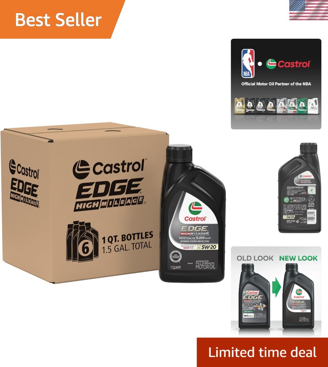 EDGE Full Synthetic High Mileage 5W-20 Oil, 6 Quarts - Prote