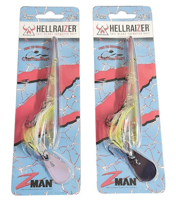 Lot of 2 Z-Man Hellraizer Topwater Tail Blade Lures Chartreuse Shad Surface Bait