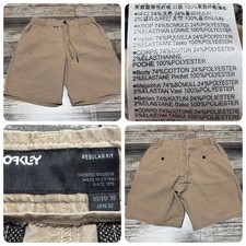 Oakley Drawstring Chino Shorts Men 30 Tan Drawstring Elastic Waist Inseam 8 READ