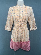 Boho Summer Tunic Dress Cotton Floral Paisley Button Zara XS Women Mini
